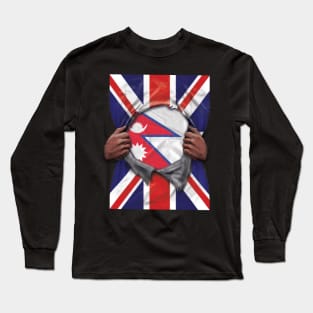 Nepal Flag Great Britain Flag Ripped - Gift for Nepalese From Nepal Long Sleeve T-Shirt